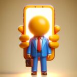 one who work hard and behind him there a big Phone make it with yellow color