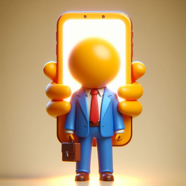 one who work hard and behind him there a big Phone make it with yellow color